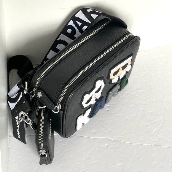 Karl Lagerfeld Maybelle Crossbody Black Felt Ikons Airpods Coin Case Guitar Stra - Picture 4 of 9